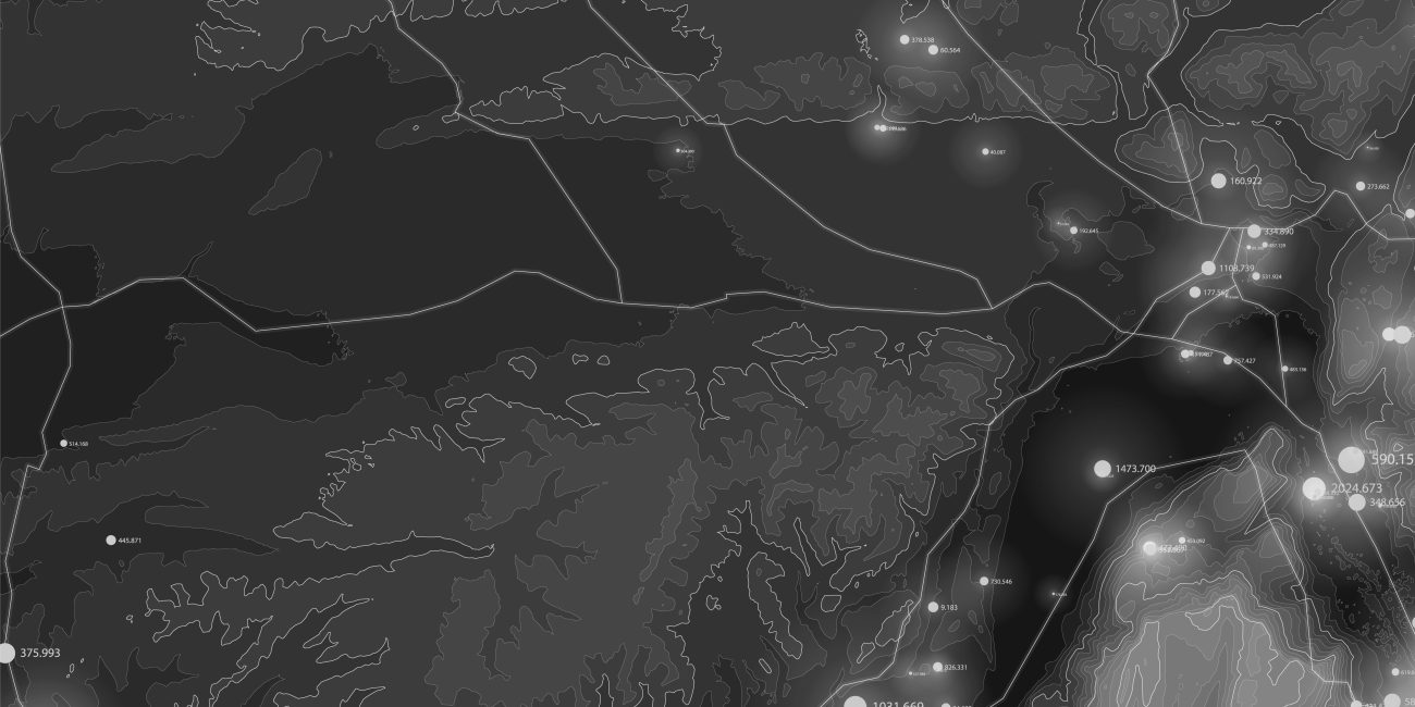 Terrain big data visualization. Futuristic map infographic. Complex topographical data graphic visualization. Abstract data on elevation graph. Monochrome geographical data image. GIS